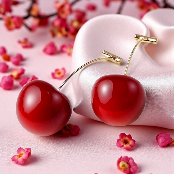 ๐๏ธ Cherry Fashion Stud Earrings Trendy Durable Fun Resin โ Cute & Stylish ๐ - Picture 7 of 10